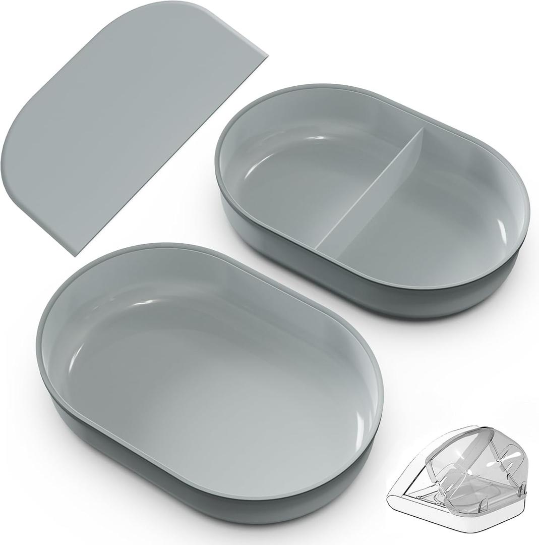 Bowl & Mat Set for Automatic Microchip Cat Pet Feeder, Sealing Ring Design for Keeping Food Fresh and Reducing Odor, Easy to Clean(Grey)