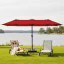 15FT Large Patio Umbrella with Base, Double Sided Rectangular Outdoor Umbrella with Sturdy Fiberglass Ribs, UPF 50+ Sun Protection, Wind-Resistant, Waterproof Fade-Resistant Fabric for Pool, Garden, Backyard, Deck(Red)