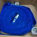 2" ID x 100 ft PVC Lay Flat Discharge Hose with Aluminum Camlock C and E Fittings, Cam Lock Fitting Type F included, Heavy Duty Reinforced Blue Backwash Pump Hoses for Swimming Drain Pools