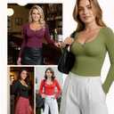 FeelinGirl Long Sleeve Shapewear Bodysuit for Women - Tummy Control Body Suits Seamless Thong Round Neck Body Shaper
