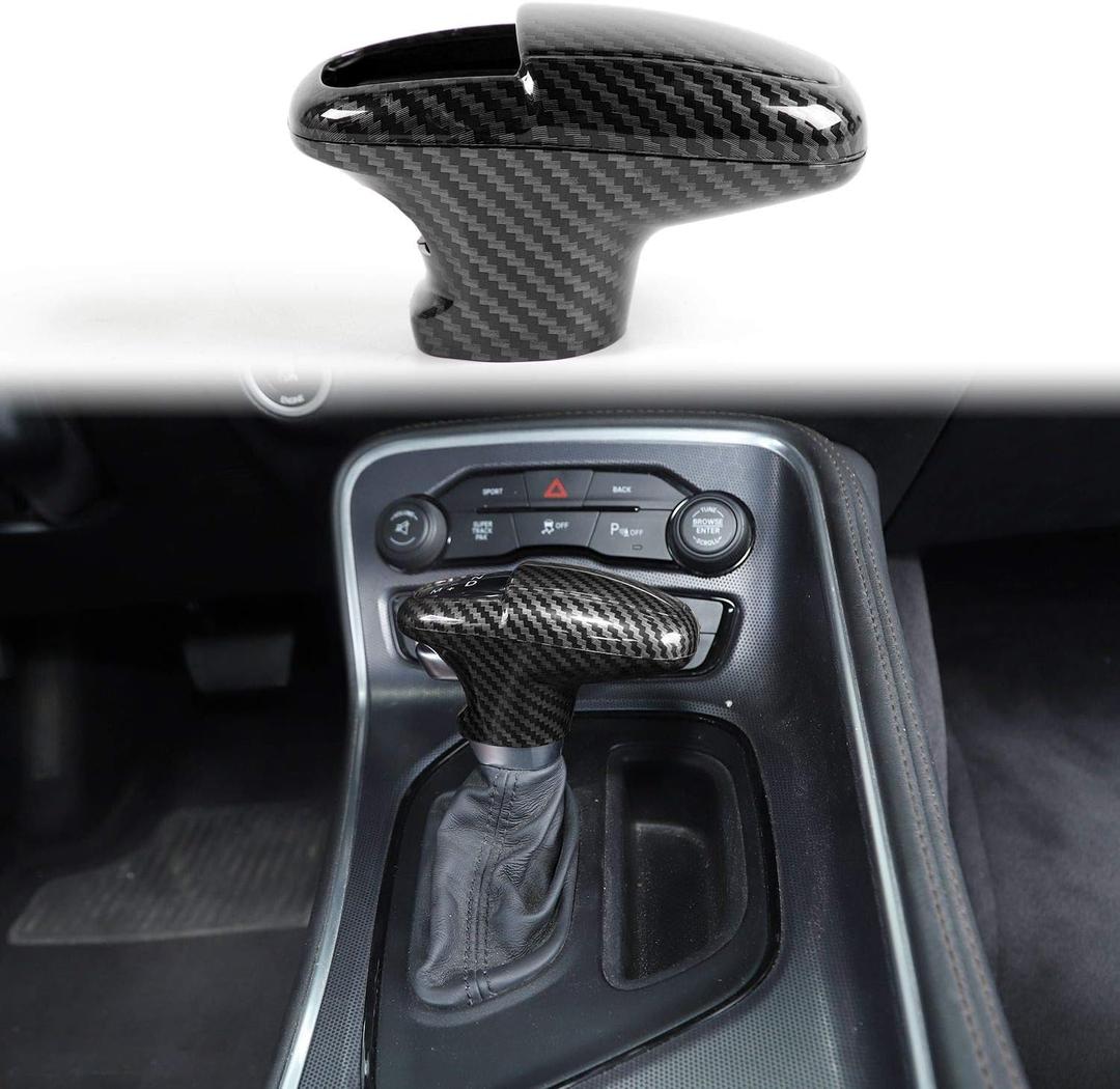 Voodonala for Challenger Charger ABS Carbon Fiber Gear Shift Shifter Knobs Cover Trim for 2015-2025+ Dodge Challenger Charger 2018-2025+ Durango Interior Accessories 3pcs