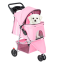 DUMOS 3 Wheels Pet Stroller for Small Dogs and Cats – Foldable Dog Stroller with Mesh Windows, Storage Basket & Cup Holder, Lightweight & Durable Pet Carrier for Travel, Outdoor Use – Pink