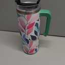  Flowers Tumbler with Handle, Stainless Steel 30 Oz Insulated Coffee Cup with Straw for Women Men Travel