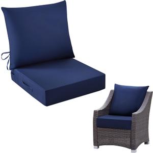 IASEAHK Outdoor Chair Cushions, 24 x 24 Inch Outdoor Cushion for Patio Furniture, Patio Chair Cushion, Waterproof & Fade Resistant Deep Patio Furniture Cushions Set with Handle and Ties, Navy Blue (24*24+5.75/25*22.5)