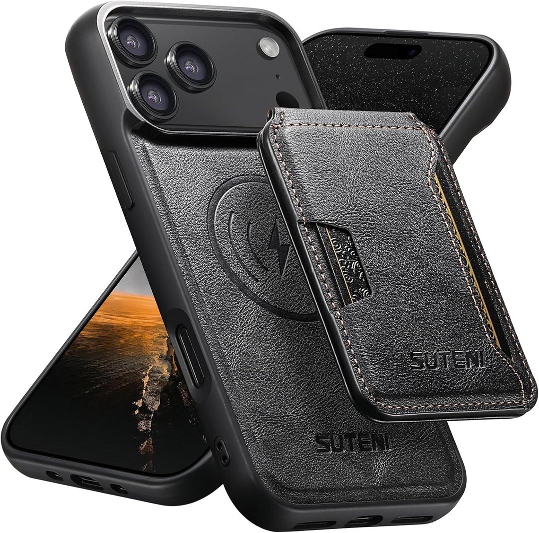 Compatible with MagSafe iPhone 17 Pro Max Case Wallet, 2 in 1 Leather Magnetic Detachable Credit Card Holder Flip Cover Kickstand Shockproof for Men Women Phone promax Cover, Black