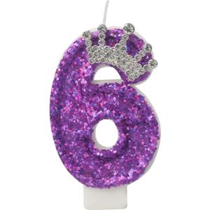 4 x Birthday Number 6 Candles,Purple Crown Birthday Candles for Cake,Glitter Sequins Number Candle Cake Topper Sequins for Anniversary Supplies Birthday Party Wedding Decoration (Purple, Number 6)