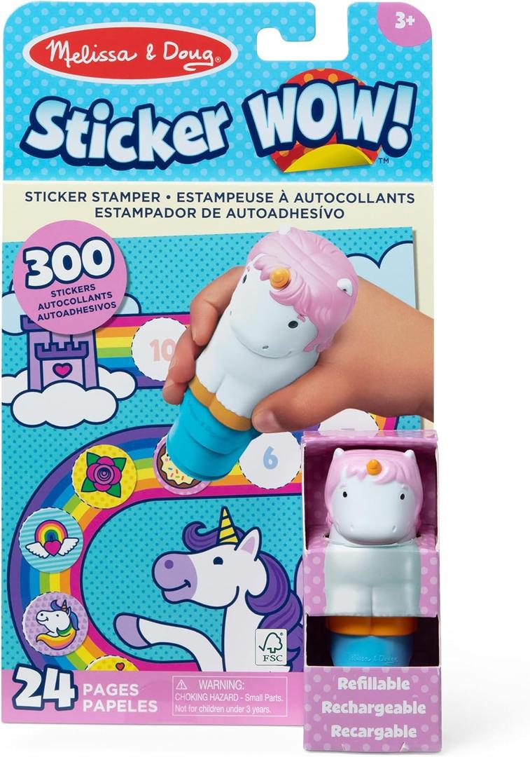 Melissa & Doug Sticker Wow! 24-Page Activity Pad and Sticker Stamper, 300 Stickers, Arts and Crafts Fidget Toy Collectible Character  Unicorn Creative Play Travel Toy for Girls and Boys 3+