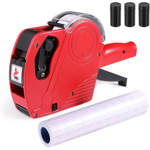 Handheld Price Guns for Retail, Lightweight Pricing Tag Gun Kit with Labels, 8 Digits Red Price Label Maker Guns and 5000 Labels & 3 Refill Ink Rollers, Perfect for Yard Sale and Supermarket (1 Pack)