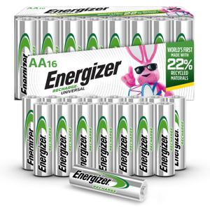 Energizer Recharge Universal Rechargeable AA Batteries (16 Pack), Double A Rechargeable Batteries