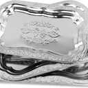 3-Pack Rectangular Silver Serving Tray, 3 Sizes Vintage Floral Engraved Mirror Decorative Tray, for Whiskey, Cookies, Charcuterie, Snacks, Desserts, Wedding Party