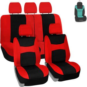 FH Group Universal Car Seat Covers Full Set for SUV Truck Sedan Vans | Waterproof All-Purpose Cloth Seat Cover Set Airbag Compatible Washable Split Bench Protector Interior Upgrade - Red