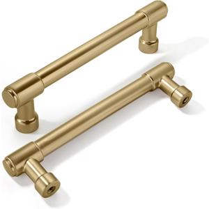 khtumeware 10 Pack Brushed Brass Cabinet Pulls 3-3/4 Inch(96MM) Hole Centers Brushed Gold Cabinet Handles Cabinet Hardware Kitchen Handles for Cabinets Cupboard Handles Drawer Pulls (3-3/4"(96mm) Hole Center, Brushed Brass/Brushed Gold)