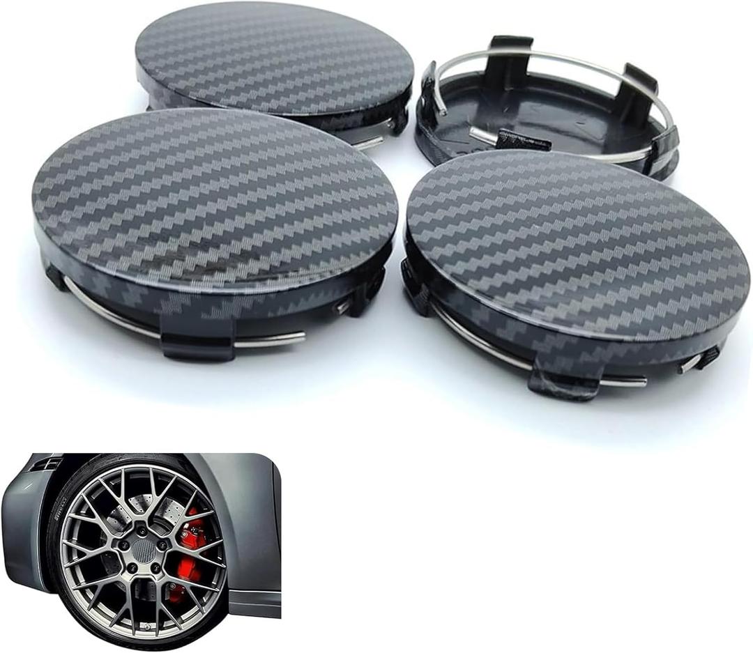 4 PCS Wheel Center Caps, Scratch-Resistant Wheel Hub Caps Modification Decoration/2.32" OD 2.2" ID ABS Rust-Proof Snap-in Center Caps for Rims, for Most Cars (Carbon Fiber Black)