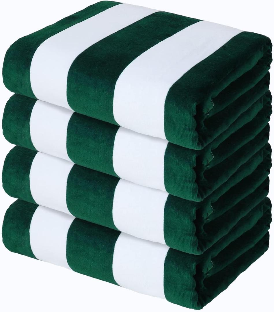 Exclusivo Mezcla 4 Pack Cotton Oversized 35x70 Inches Soft Cabana Stripe Thick Beach Towel, Super Absorbent Travel Bath Pool Towel (Forest Green) Exclusivo Mezcla 4 Pack Cotton Oversized 35x70 Inches Soft Cabana Stripe Thick Beach Towel, Super Absorbent Travel Bath Pool Towel (Forest Green)