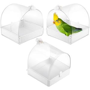 Honeydak 3 Pieces Clear Bird Bath for Cage Parakeet Bird Cage Accessories Hanging Bath Box Parrot Bathing Tub with View for Cockatiel Conure Canary Budgies Parrots(Clear)
