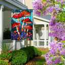 Stained Glass Mushroom Spring House Flag 28x40 Inch Double Sided, Large Burlap Garden Yard Flag for Seasonal Farmhouse Outside Outdoor Decor