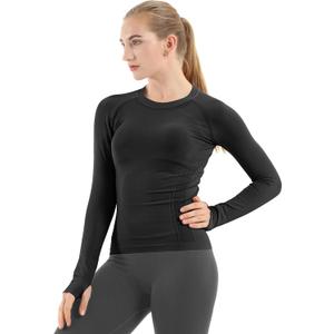 MathCat Seamless Workout Shirts for Women Long Sleeve Yoga Tops Sports Running Shirt Breathable Athletic Top Slim Fit (Large, Black)