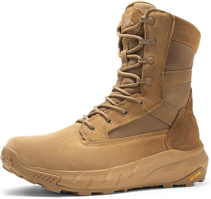 NORTIV 8 Men's Breathable Tactical Military Work Boots Side Zipper Leather Lightweight Hiking Motorcycle Combat Boots 8 Inches Peakforce, Size: 1