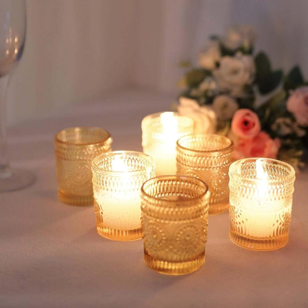 Efavormart 6 Pack Amber Gold Glass Primrose Candle Holders, Votive Tealight Holders