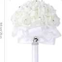 Foraineam 2 Pack Wedding Bouquet Bridal Bridesmaid Holding Flowers Foam Roses Artificial Fake Flower Hand Bouquets with Crystals Soft Ribbons