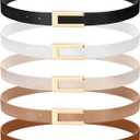 JaGely 5 Pcs Women Skinny Leather Belts Thin Women Waist Belt for Dresses Jeans Pants with Gold Buckle (Beige)