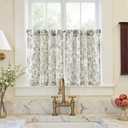 jinchan Small Window Curtains 30 Inch Linen Floral Curtain Set for Kitchen Bathroom Cafe Curtains Light Filtering Window Treatment Farmhouse Cottagecore Back Tab Drapes 2 Panels Grey on Beige