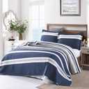 PERHOM Quilts Queen Size Navy Blue Striped Queen Quilt, 100% Cotton Queen Quilts with 2 Shams, Lightweight Soft Bedspreads/Coverlet/Bedding Set for All Season, 3 Pieces