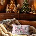 Pink Cute Christmas Pillow Covers 12x20 Inch, Trendy Cute Pink Christmas Decorations Pillows, Decorative Throw Pillow Case, Xmas Lumbar Cushion Covers for Home Party Room Bed Couch Sofa
