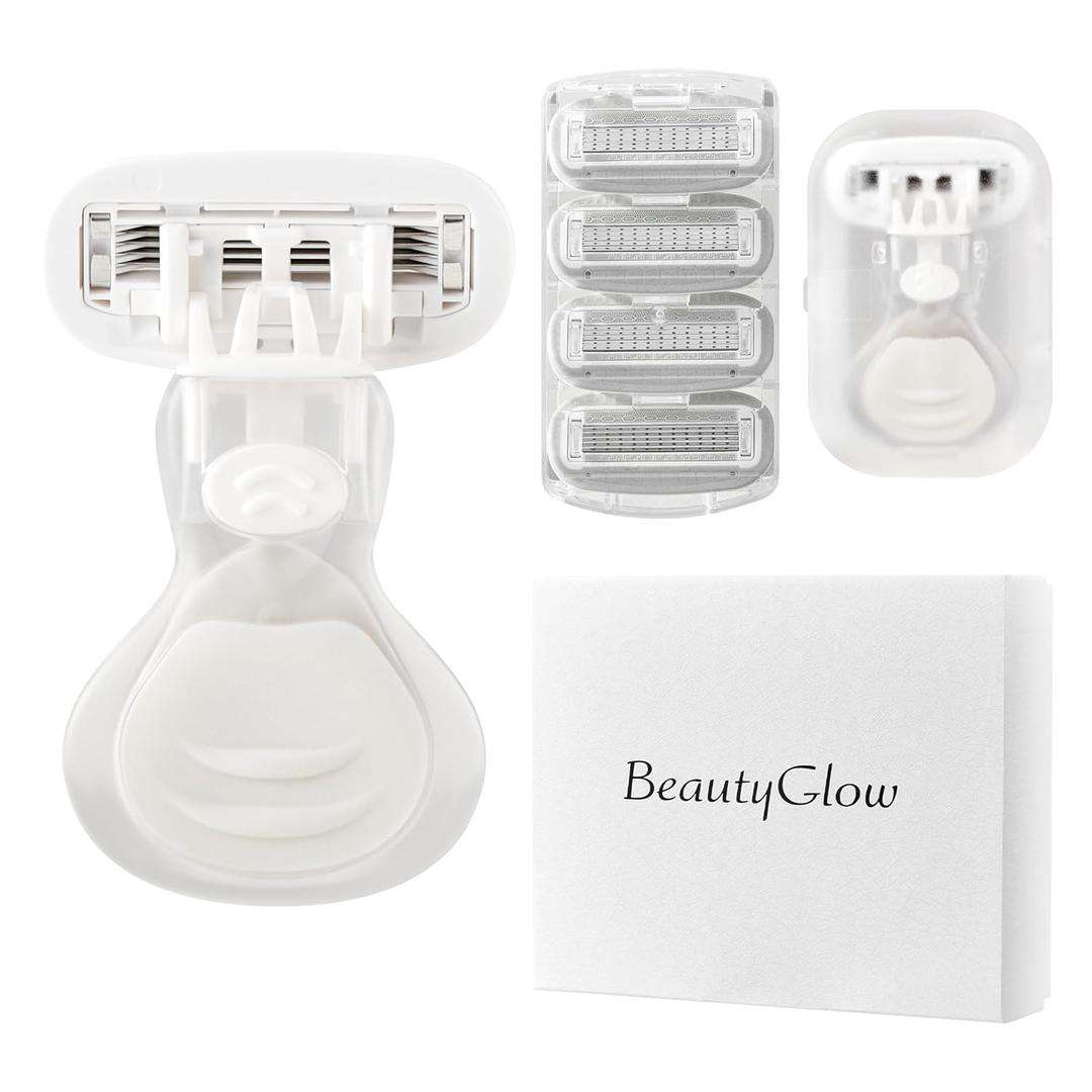 Mini Razors for Women, Extra Smooth On The Go Razor with 1 Travel Case + 1 Handle + 5 Blade Refills + 1 Gift Box, 5 Blades Portable Body Razor for Shaving and Hair Removal (White)