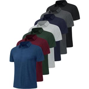 7 Pack Polo Shirts for Men - Quick Dry Moisture Wicking Performance Short Sleeve Mens Golf Shirts for Casual Work (X-Large, 1-black/Dark Grey/Light Grey/Navy Blue/Dark Blue/Army Green/Wine)