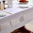 Polyester Fabric Tablecloth with Exquisite Embroidery Sheer Border-Waterproof/Wrinkle Resistant-for Dining,Indoor&Outdoor,Wedding,Holiday,White,White,Rectangle 60x102Inch