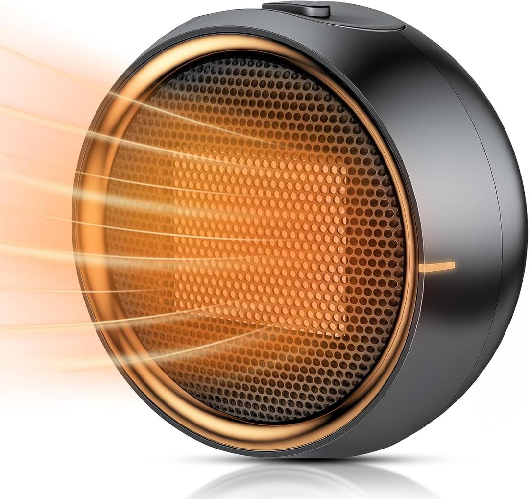 ASNUG Space Heater, Portable Electric 500W PTC Ceramic Heaters for Indoor Use, Efficient Fast Heating, Tip-Over & Overheat Protection, Quiet Small Mini Desk Heater for Bathroom Home Office Bedroom (Black)