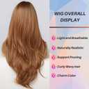 Honygebia Ginger Wig with Bangs - Auburn Wigs for Women, Copper Red Long Straight Layered Hair, Light Honey Blonde Dark Roots, Natural Synthetic Heat Resistant Wigs for Halloween/Christmas/Party