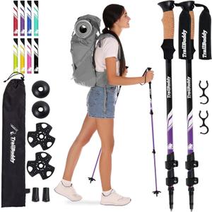 TrailBuddy Trekking Poles - Lightweight, Collapsible Hiking Poles for Snowshoe & Backpacking Gear - Pair of 2 Walking Sticks for Hiking, 7075 Aluminum with Cork Grip (Plum Purple)