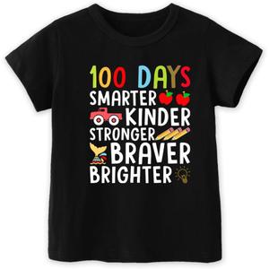 100 Days of School Shirt Kids  Boys Girls Toddler Happy 100th Day of School T-Shirt, Kindergarten 100 Day,3T-7T (Black)