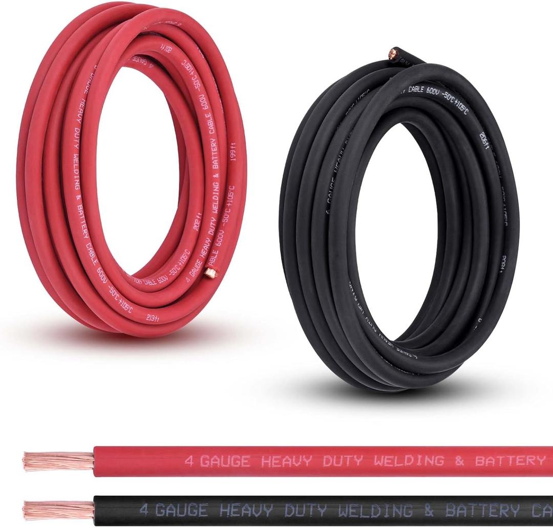 4 Gauge Battery Cable, 20FT Red + 20FT Black 4 AWG Pure Copper Wire Welding Cable, for Automotive, Battery, Solar and Generator, Standard USA OFC Wire