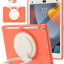BATYUE Shockproof Case for iPad 7th/8th/9th Gen 2019/2020/2021 | 360 Multi-Angle Stand (Portrait & Landscape) & Grip, Built-in Screen Protector, Pencil Holder, Coral Orange