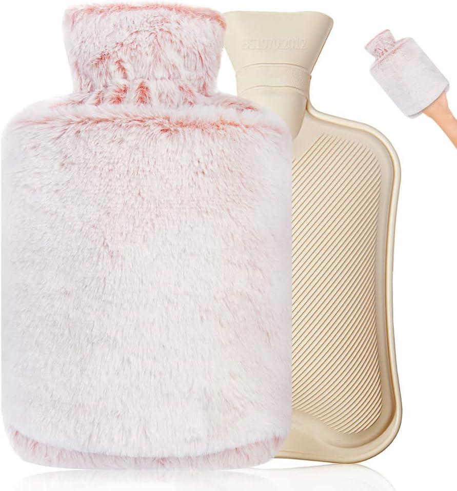 Hot Water Bottle with Cover, Rubber Hot Water Bottle for Pain Relief, Hot Water Bag for Cramps, Bed Warmer for Hand Feet Waist