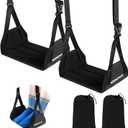 Airplane Foot Hammock, No Collapse Foot Rest for Plane Travel with Extended Adjustment Strap, Portable Desk Foot Hammock with Thickened Foam, Foot Sling Travel Essentials to Relax Your Feet(Black 2PC)