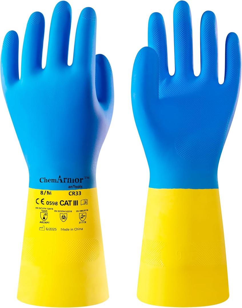 AnTools Neoprene and Rubber Blend Heavy-Duty Chemical Gloves, Protective industrial gloves for Resist Acid, Alkali, Hazmat, cleaning, dishwashing, X-Large