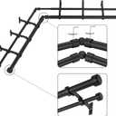 Black Double Corner Window Curtain Rods with Aluminum End Cap Finials and Brackets,1 Inch Diameter Dual Bay Window Curtain Rods, Adjustable 2 Sided 32-86 Inch Double Drapery Rod