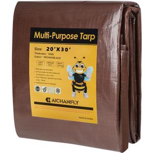 Heavy Duty Double-Sided Waterproof Poly Tarp 20x30 Feet 12mil Thick Polyethylene Tarps, Perfect for Outdoor Use, Plastic Cover & Mat for Tent Camping Storage Boat Bikes Vehicles, 20' x 30' 1psc