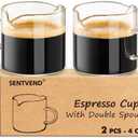 Espresso Cups Set of 2, 4 Oz Espresso Shot Glass with Handle Double Spout Cups Clear Glass Milk Cup Coffee Accessories Great for Making Coffee Desserts Salad Dressing