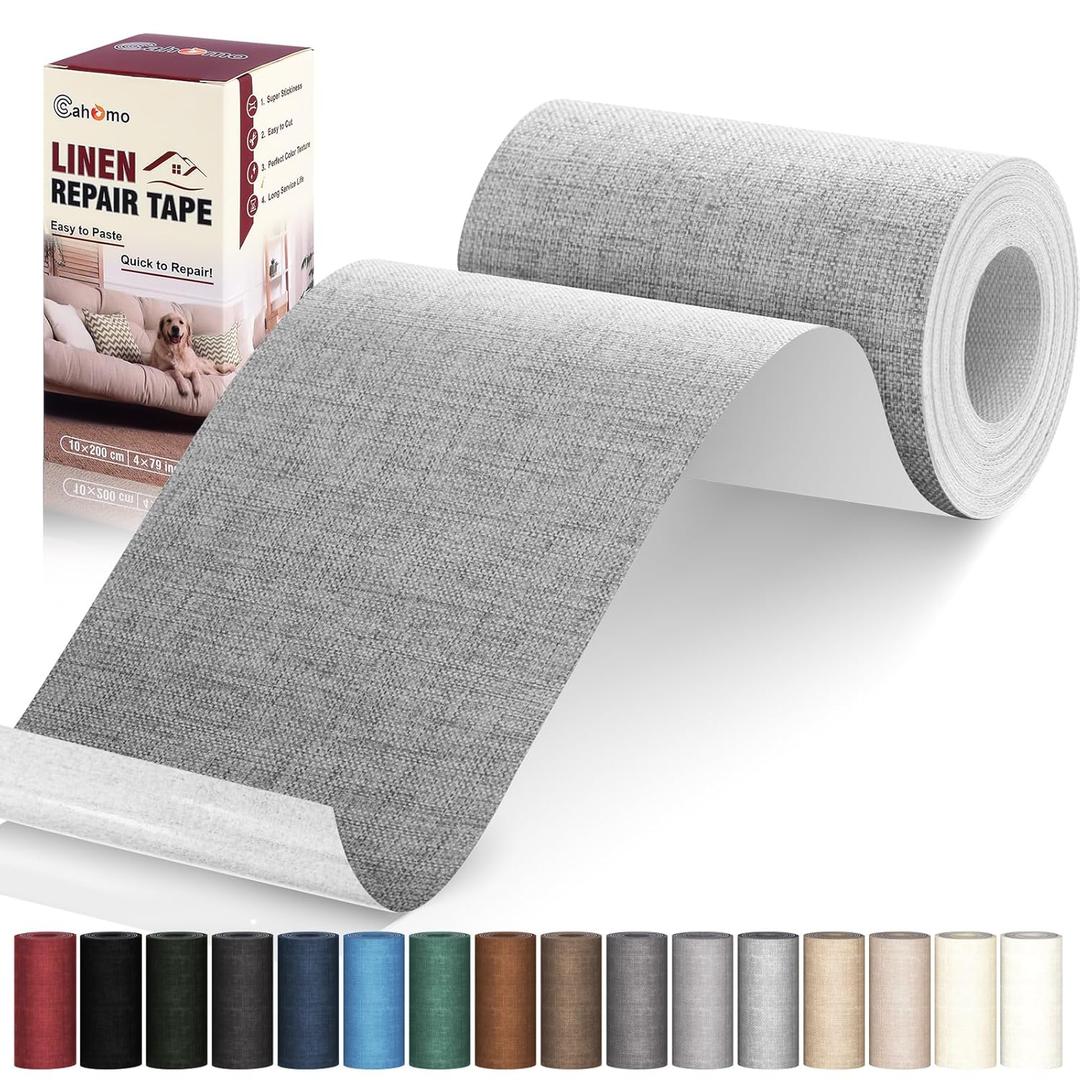 Cahomo Linen Repair Tape 4x79 inch, Self Adhesive Fabric Patches, Linen Patch Tape Kit, Fabric Repair Tape for Couch Sofas, Headboards, Chairs, Pillows, Curtains, Couches- Light Grey