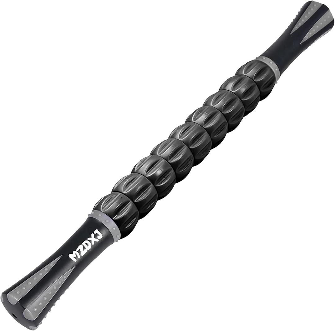 2 x Muscle Roller Massage Roller Stick- Deep Tissue Fascia Blaster for Myofascial Pain Relief, Lymphatic Drainage & Body Sculpting, Handheld Physical Therapy & Recovery Tool (Gray black-18 inch)