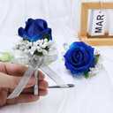 2 x 4Pcs Blue Corsage and Boutonniere Set, Artificial Rose Wrist Corsage Bracelets, Men Boutonniere for Wedding Ceremony Decorations Prom Homecoming Party Flower Accessories