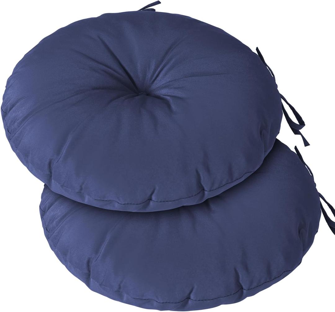 Outdoor Bistro Chair Cushions Set of 2, 15 inch Tufted Round Seat Cushions with Ties, Waterproof Chair Pad for Patio Deck Furniture