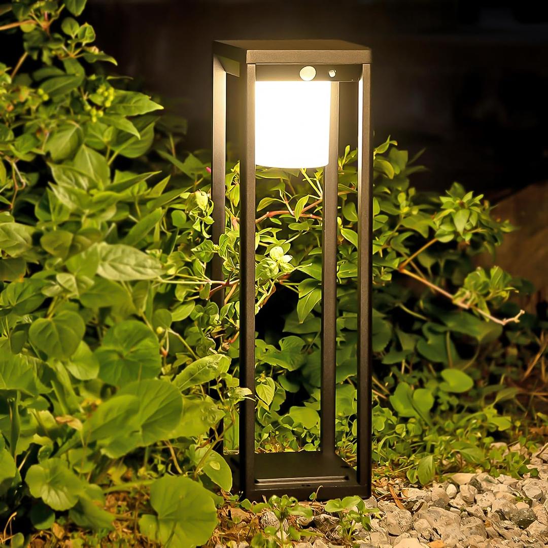 Solar Pathway Lights Outdoor, Aluminum Waterproof Floor Lamp, 3 Lighting Modes with Motion Sensor, 600 Lumens Super Bright Outdoor Lamp for Garden Backyard Patio Porch Decor, 20" Black