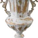 SOFE Distressed White and Gold Metal Vase, 10 Inch Tall Rustic Vintage Flower Vase, Small Urn Planter for Wedding Party Table Centerpieces, Flower Vases for Bouquet, Living Room Home Shelf Decor