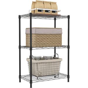IZEUK 3 Tier Metal Wire Shelving Rack Storage Shelves for Kitchen, Bedroom, Living Room or Laundry Room, Black, 17.7" W x 11.8" D x 28.8" H